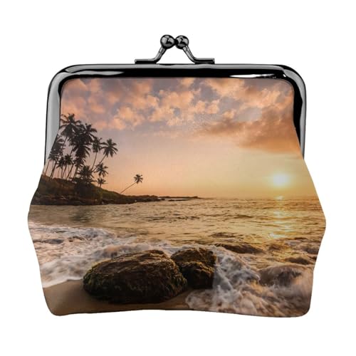 Kleine Geldbörse mit Strand-Sonnenuntergang und 3 Drucken, leichte Reisebrieftasche für Sightseeing-Touren und Einkaufsbummel, Schwarz , Einheitsgröße, Münztasche von MDATT