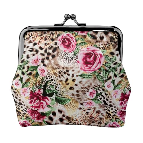 Kleine Geldbörse mit Tiermotiven, Leopardenmuster, Rosen-Blumendruck, leichte Reisebrieftasche für Sightseeing-Touren und Einkaufstouren, Schwarz , Einheitsgröße, Münztasche von MDATT