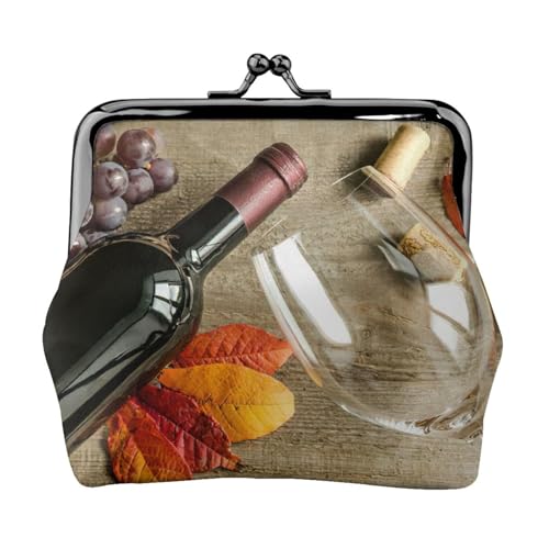 Kleine Geldbörse mit Weinbecher und Obstdruck, leichte Reisebrieftasche für Sightseeing-Touren und Einkaufsbummel, Schwarz , Einheitsgröße, Münztasche von MDATT