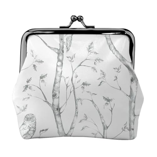 Kleine Geldbörse mit grauem Wald- und Vogeldruck, leichte Reisebrieftasche für Sightseeing-Touren und Einkaufsbummel, Schwarz , Einheitsgröße, Münztasche von MDATT