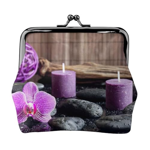 Kleine Geldbörse mit lila Blumen und Kerzen, leichte Reisebrieftasche für Sightseeing-Touren und Einkaufsbummel, Schwarz , Einheitsgröße, Münztasche von MDATT