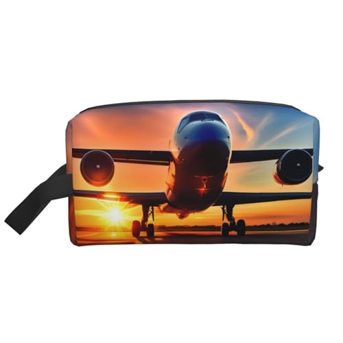 Kleine Make-up-Tasche für Geldbörse, Reise-Make-up-Tasche, Mini-Kosmetiktasche für Herren, Flugzeug Sonnenuntergang Himmel, Einheitsgröße von MDATT