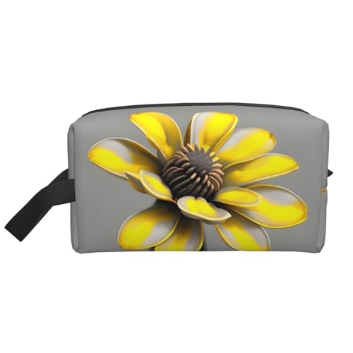 Kleine Make-up-Tasche für Geldbörse, Reise-Make-up-Tasche, Mini-Kosmetiktasche für Herren, Gelb / Grau, Gelb-graue Blume, Einheitsgröße von MDATT