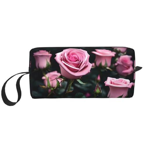 Kleine Make-up-Tasche für Geldbörse, Reise-Make-up-Tasche, Mini-Kosmetiktasche für Herren, Rosa, Rosa Rosendruck, Einheitsgröße von MDATT