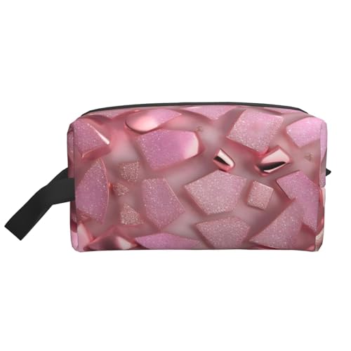 Kleine Make-up-Tasche für Geldbörse, Reise-Make-up-Tasche, Mini-Kosmetiktasche für Herren, Roségold, Rotgoldener Kunstglitzer, Einheitsgröße von MDATT