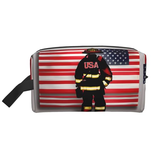 Kleine Make-up-Tasche für Geldbörse, Reise-Make-up-Tasche, Mini-Kosmetiktasche für Herren, Rot gestreift, Feuerwehrmann-Flagge mit roten Streifen, Einheitsgröße von MDATT