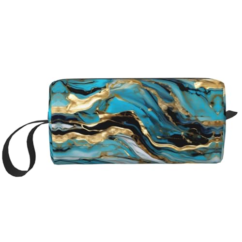 Kleine Make-up-Tasche für Geldbörse, Reise-Make-up-Tasche, Mini-Kosmetiktasche für Herren, Türkis / Blau / Gold, Türkis, Blau, Gold, Marmor, Einheitsgröße von MDATT