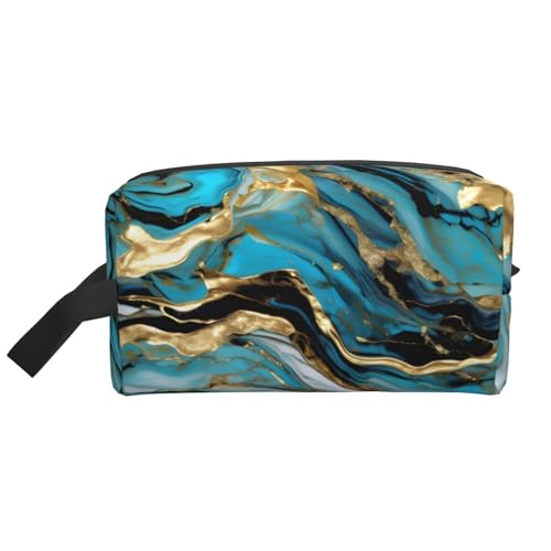 Kleine Make-up-Tasche für Geldbörse, Reise-Make-up-Tasche, Mini-Kosmetiktasche für Herren, Türkis / Blau / Gold, Türkis, Blau, Gold, Marmor, Einheitsgröße von MDATT