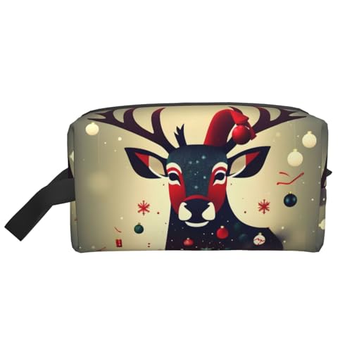 Kleine Make-up-Tasche für Geldbörse, Reise-Make-up-Tasche, Mini-Kosmetiktasche für Herren mit Weihnachtsmotiv, Weihnachts-Hirschbild, Einheitsgröße von MDATT