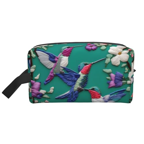 Kleine Make-up-Tasche mit Blumen-Kolibri-Stickerei, kleine Make-up-Tasche für Geldbörse, Reise-Make-up-Tasche, Mini-Kosmetiktasche für Herren, Blumenstickerei mit Kolibris, Einheitsgröße von MDATT