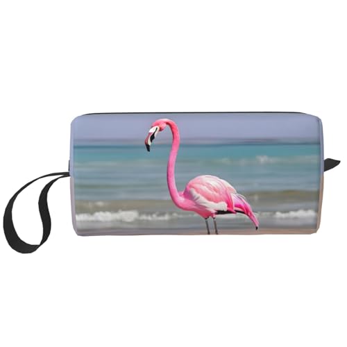 Kleine Make-up-Tasche mit Flamingo-Motiv am Strand, für Geldbörse, Reise-Make-up-Tasche, Mini-Kosmetiktasche für Herren, Rosa Flamingo am Strand, Einheitsgröße von MDATT