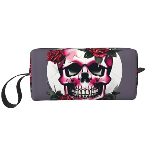 Kleine Make-up-Tasche mit Rosen-Totenkopf-Motiv, für Geldbörse, Reise-Make-up-Tasche, Mini-Kosmetiktasche für Herren, Rose Skull, Einheitsgröße von MDATT