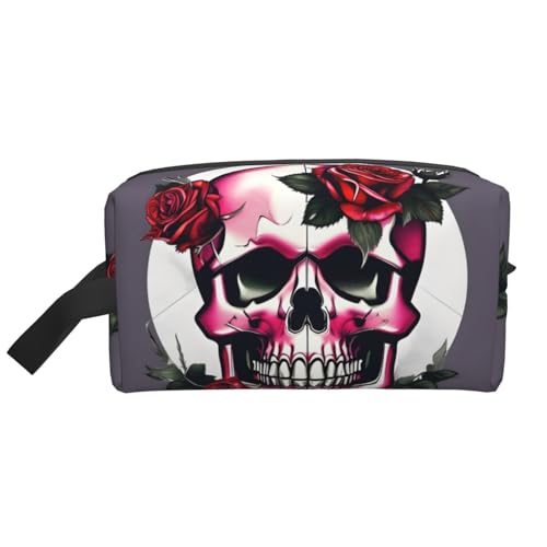 Kleine Make-up-Tasche mit Rosen-Totenkopf-Motiv, für Geldbörse, Reise-Make-up-Tasche, Mini-Kosmetiktasche für Herren, Rose Skull, Einheitsgröße von MDATT