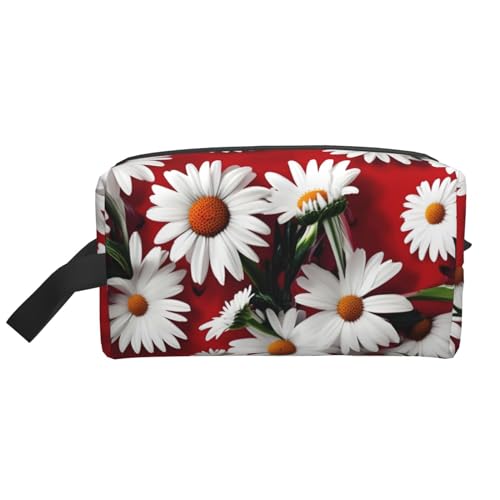 Kleine Make-up-Tasche mit roten Blumen und weißen Gänseblümchen, für Geldbörse, Reise-Make-up-Tasche, Mini-Kosmetiktasche für Herren, Rote Blume und weißes Gänseblümchen, Einheitsgröße von MDATT