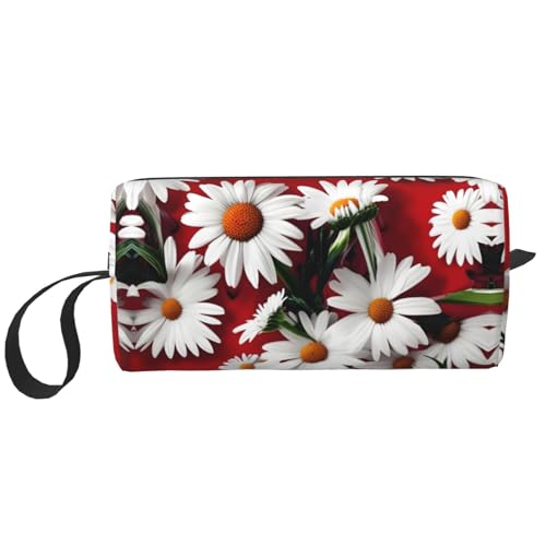 Kleine Make-up-Tasche mit roten Blumen und weißen Gänseblümchen, für Geldbörse, Reise-Make-up-Tasche, Mini-Kosmetiktasche für Herren, Rote Blume und weißes Gänseblümchen, Einheitsgröße von MDATT