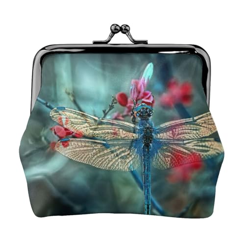 Kleine Münzbörse mit Libellen-Motiv, leichte Reisebrieftasche für Sightseeing-Touren und Einkaufstouren, Schwarz , Einheitsgröße, Münztasche von MDATT