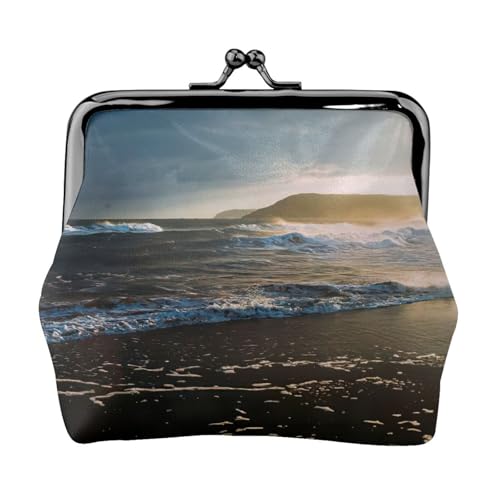 Kleine Münzbörse mit Meereslandschaftsdruck, leichte Reisebrieftasche für Sightseeing-Touren und Einkaufsbummel, Schwarz , Einheitsgröße, Münztasche von MDATT