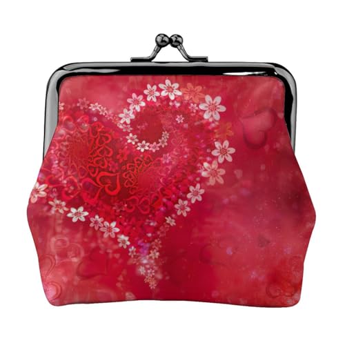 Kleine Münzgeldbörse mit Blumenverzierung, Herzdruck, leichte Reisebrieftasche für Sightseeing-Touren und Einkaufsbummel, Schwarz , Einheitsgröße, Münztasche von MDATT