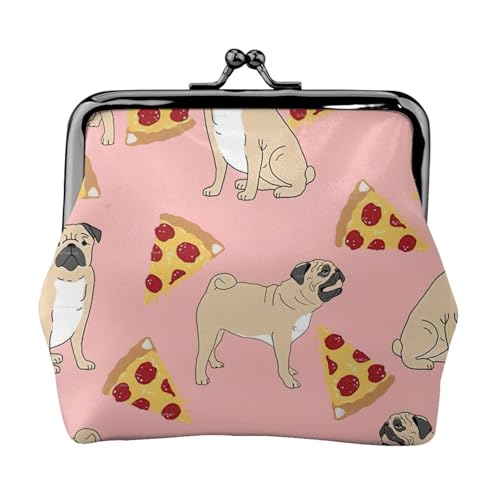 Kleine Münzgeldbörse mit Mops-Pizza-Aufdruck, leichte Reisebrieftasche für Sightseeing-Touren und Einkaufstouren, Schwarz , Einheitsgröße, Münztasche von MDATT