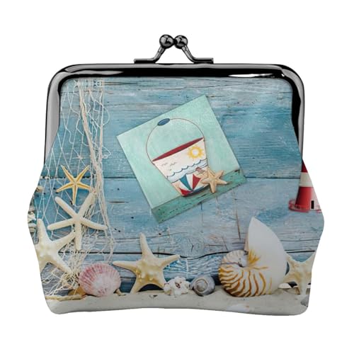 Kleine Münzgeldbörse mit Seestern-Leuchtturm-Motiv, leichte Reisebrieftasche für Sightseeing-Touren und Einkaufstouren, Schwarz , Einheitsgröße, Münztasche von MDATT