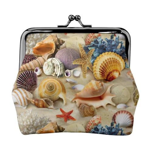 Kleine Münzgeldbörse mit Seestern-Muschelmotiv, leichte Reisebrieftasche für Sightseeing-Touren und Einkaufsbummel, Schwarz , Einheitsgröße, Münztasche von MDATT