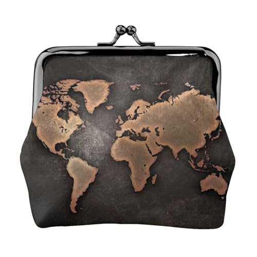 Kleine Münzgeldbörse mit Weltkarten-Druck, leichte Reisebrieftasche für Sightseeing-Touren und Einkaufsbummel, Schwarz , Einheitsgröße, Münztasche von MDATT