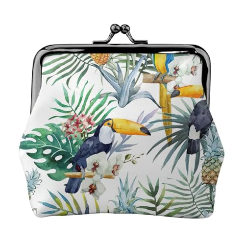 Kleine Münzgeldbörse mit tropischen Blättern, leichte Reisebrieftasche für Sightseeing-Touren und Einkaufstouren, Schwarz , Einheitsgröße, Münztasche von MDATT