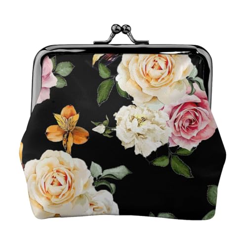 Kleines Portemonnaie im Shabby-Rosen-Design, leichte Reisebrieftasche für Sightseeing-Touren und Einkaufsbummel, cremefarben, Schwarz , Einheitsgröße, Münztasche von MDATT