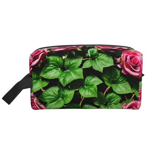 Kosmetiktasche für Damen, Blumenmuster, Rose, Efeu mit Blättern, kleine Make-up-Tasche für Geldbörse, Make-up-Tasche, Reise-Make-up-Tasche mit Reißverschluss, Floraler Rosen-Efeu mit Blättern, von MDATT