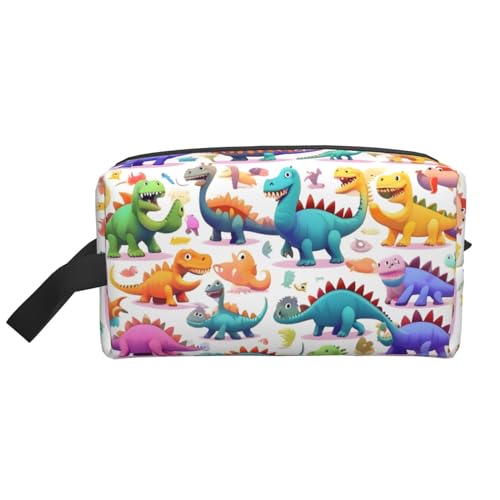 Kosmetiktasche für Damen, Motiv: Cartoon-Dinosaurier, kleine Make-up-Tasche für Geldbörse, Make-up-Tasche, Reise-Make-up-Tasche mit Reißverschluss, Viele bunte Cartoon-Dinosaurier, Einheitsgröße von MDATT