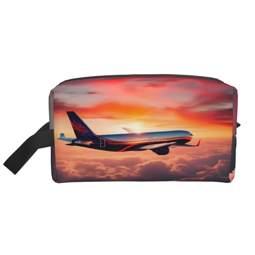 Kosmetiktasche für Damen, Motiv: Flugzeug, Sonnenuntergänge, Himmel, kleine Make-up-Tasche für Geldbörse, Make-up-Tasche, Reise-Make-up-Tasche mit Reißverschluss, Flugzeug Sonnenuntergänge Himmel, von MDATT