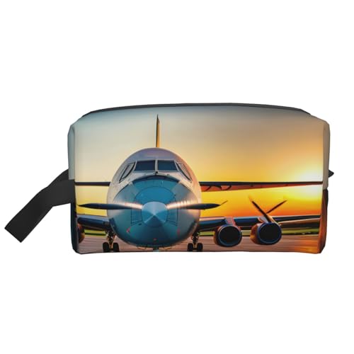 Kosmetiktasche für Damen, Motiv: Flugzeug bei Sonnenuntergängen, kleine Make-up-Tasche für Geldbörse, Make-up-Tasche, Reise-Make-up-Tasche mit Reißverschluss, Flugzeug bei Sonnenuntergängen, von MDATT