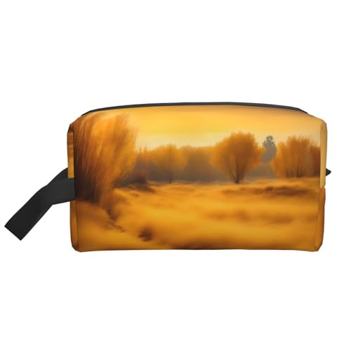 Kosmetiktasche für Damen, Motiv: Goldene Graslandschaften, kleine Make-up-Tasche für Geldbörse, Make-up-Tasche, Reise-Make-up-Tasche mit Reißverschluss, Herbstliche goldene Graslandschaften, von MDATT