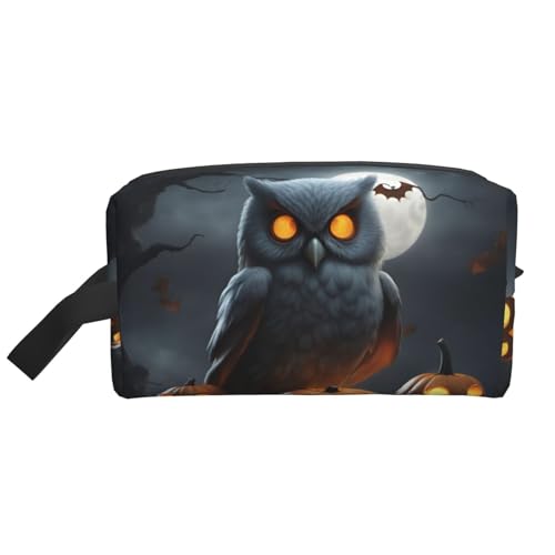 Kosmetiktasche für Damen, Motiv: Halloween-Eule, Geist, Kürbis, kleine Make-up-Tasche für Geldbörse, Make-up-Tasche, Reise-Make-up-Tasche mit Reißverschluss, Halloween Eule Geist Kürbis 1, von MDATT