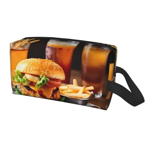 Kosmetiktasche für Damen, Motiv: Hühnerbein, Burger, Getränke, kleine Make-up-Tasche für Geldbörse, Make-up-Tasche, Reise-Make-up-Tasche mit Reißverschluss, Chicken Leg Burger Drink, Einheitsgröße von MDATT