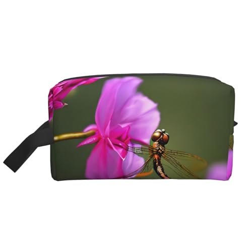 Kosmetiktasche für Damen, Motiv: Libelle auf der Blume, kleine Make-up-Tasche für Geldbörse, Make-up-Tasche, Reise-Make-up-Tasche mit Reißverschluss, Libelle auf der Blume, Einheitsgröße von MDATT