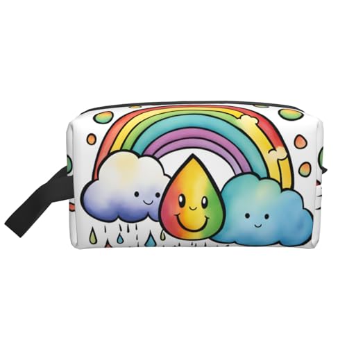 Kosmetiktasche für Damen, Motiv: Regenbogenwolken, Regentropfen, kleine Make-up-Tasche für Geldbörse, Make-up-Tasche, Reise-Make-up-Tasche mit Reißverschluss, Regenbogen, Wolken, Regentropfen, von MDATT