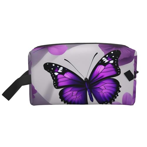 Kosmetiktasche für Damen, Motiv: Schmetterling und Blumen, kleine Make-up-Tasche für Geldbörse, Make-up-Tasche, Reise-Make-up-Tasche mit Reißverschluss, Violett, Lila Schmetterling und Blume 2, von MDATT