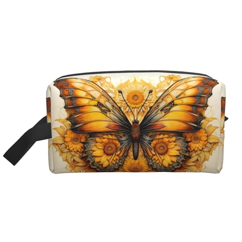 Kosmetiktasche für Damen, Motiv: Sonnenblumen, Schmetterling, kleine Make-up-Tasche für Geldbörse, Make-up-Tasche, Reise-Make-up-Tasche mit Reißverschluss, Sonnenblumen-Schmetterling, Einheitsgröße von MDATT