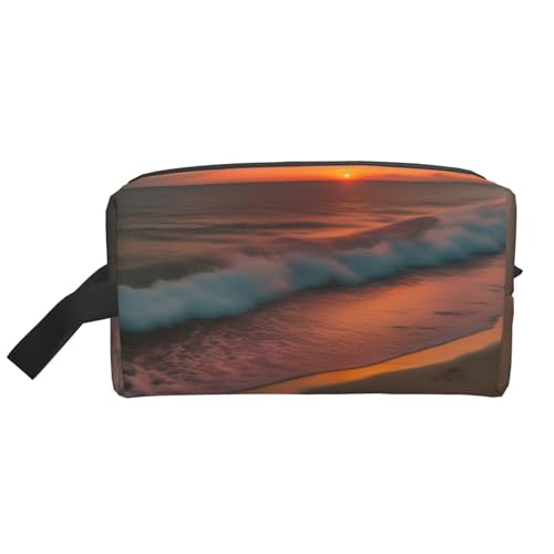 Kosmetiktasche für Damen, Motiv: Sonnenuntergang am Strand, kleine Make-up-Tasche für Geldbörse, Make-up-Tasche, Reise-Make-up-Tasche mit Reißverschluss, Sonnenuntergang am Strand, Einheitsgröße von MDATT