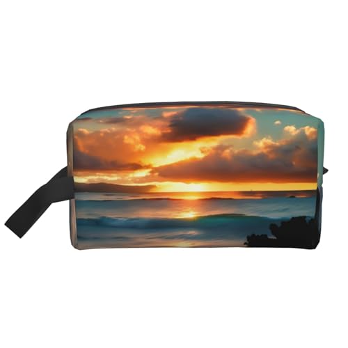 Kosmetiktasche für Damen, Motiv: Strand Maui, Hawaii, Sonnenuntergang, Meer, Wellen, Wolken, kleine Make-up-Tasche für Geldbörse, Make-up-Tasche, Reise-Make-up-Tasche mit Reißverschluss, Strand Maui von MDATT