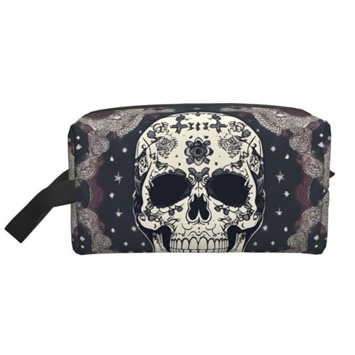 Kosmetiktasche für Damen, Motiv: Totenkopf, Yoga, Blumen, kleine Make-up-Tasche für Geldbörse, Make-up-Tasche, Reise-Make-up-Tasche mit Reißverschluss, Totenkopf-Yoga und Blume, Einheitsgröße von MDATT