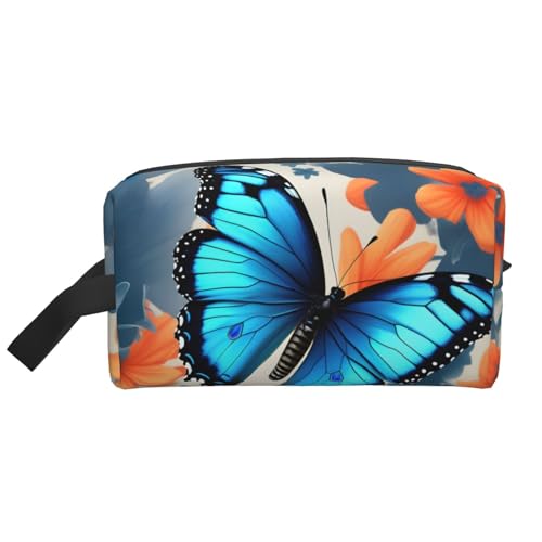 Kosmetiktasche für Damen, Motiv: blaue Schmetterlinge, kleine Make-up-Tasche für Geldbörse, Make-up-Tasche, Reise-Make-up-Tasche mit Reißverschluss, blau mit schmetterlingen, Einheitsgröße von MDATT