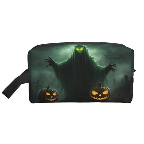 Kosmetiktasche für Damen, Motiv: grüner Geist, Horror, Halloween, Kürbis, kleine Make-up-Tasche für Geldbörse, Make-up-Tasche, Reise-Make-up-Tasche mit Reißverschluss, Grüner Geist Horror Halloween von MDATT