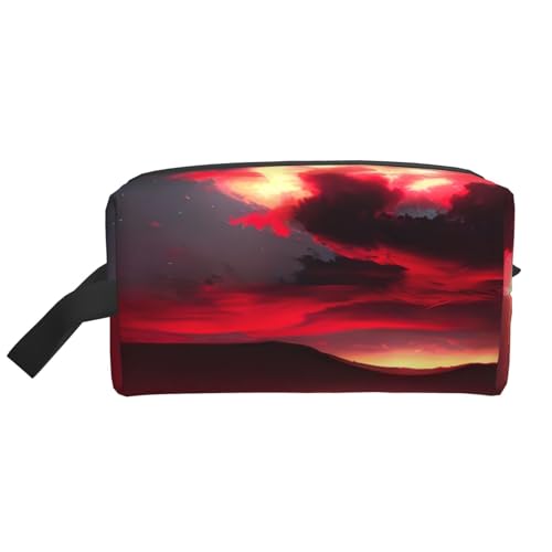 Kosmetiktasche für Damen, Motiv: roter Himmel bei Nacht, kleine Make-up-Tasche für Geldbörse, Make-up-Tasche, Reise-Make-up-Tasche mit Reißverschluss, Red Sky At Night Starry, Einheitsgröße von MDATT