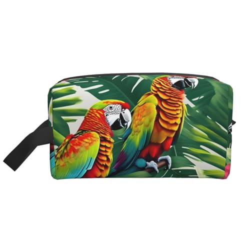 Kosmetiktasche für Damen, Motiv: tropische Blumenblätter, Papagei, kleine Make-up-Tasche für Geldbörse, Make-up-Tasche, Reise-Make-up-Tasche mit Reißverschluss, Tropische Blumenblätter, Papagei, von MDATT