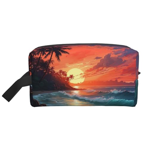 Kosmetiktasche für Damen, Motiv: tropischer Sonnenuntergang, kleine Make-up-Tasche für Geldbörse, Make-up-Tasche, Reise-Make-up-Tasche mit Reißverschluss, Tropischer Sonnenuntergang 2, Einheitsgröße von MDATT