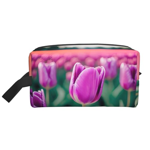 Kosmetiktasche für Damen, kleine Make-up-Tasche für Geldbörse, Make-up-Tasche, Reise-Make-up-Tasche mit Reißverschluss, Lila, Violette Tulpen, Einheitsgröße von MDATT