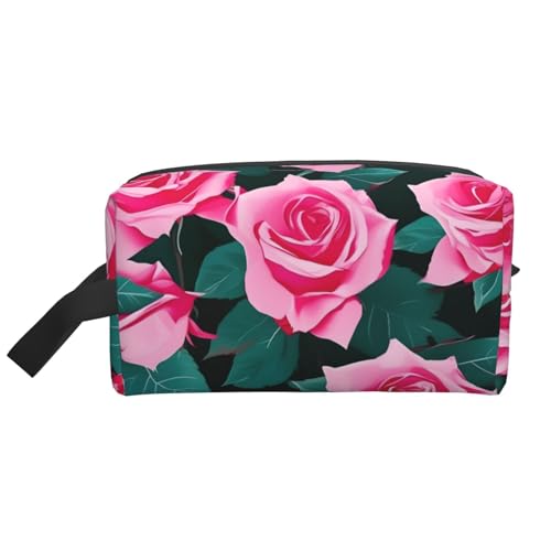 Kosmetiktasche für Damen, kleine Make-up-Tasche für Geldbörse, Make-up-Tasche, Reise-Make-up-Tasche mit Reißverschluss, Rosa, Bild mit rosa Rosen, Einheitsgröße von MDATT