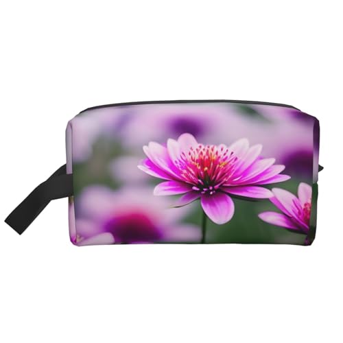 Kosmetiktasche für Damen, kleine Make-up-Tasche für Geldbörse, Make-up-Tasche, Reise-Make-up-Tasche mit Reißverschluss, Rosa, Rosa Blume, violetter Schmetterling, Einheitsgröße von MDATT